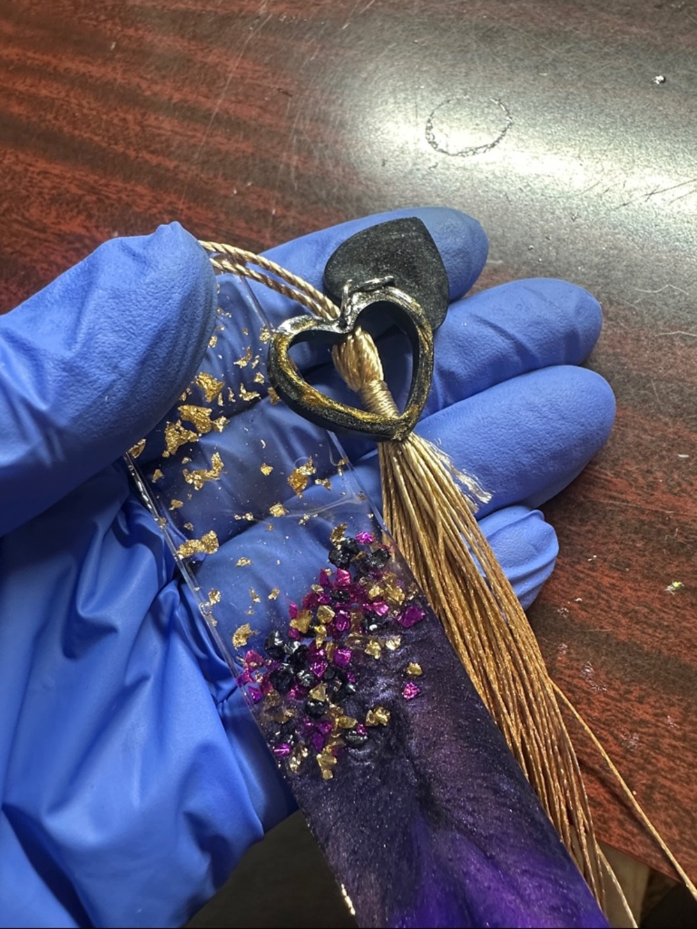 Handmade Purple Resin Bookmark with Gold Tassel - Picture 3 of 3